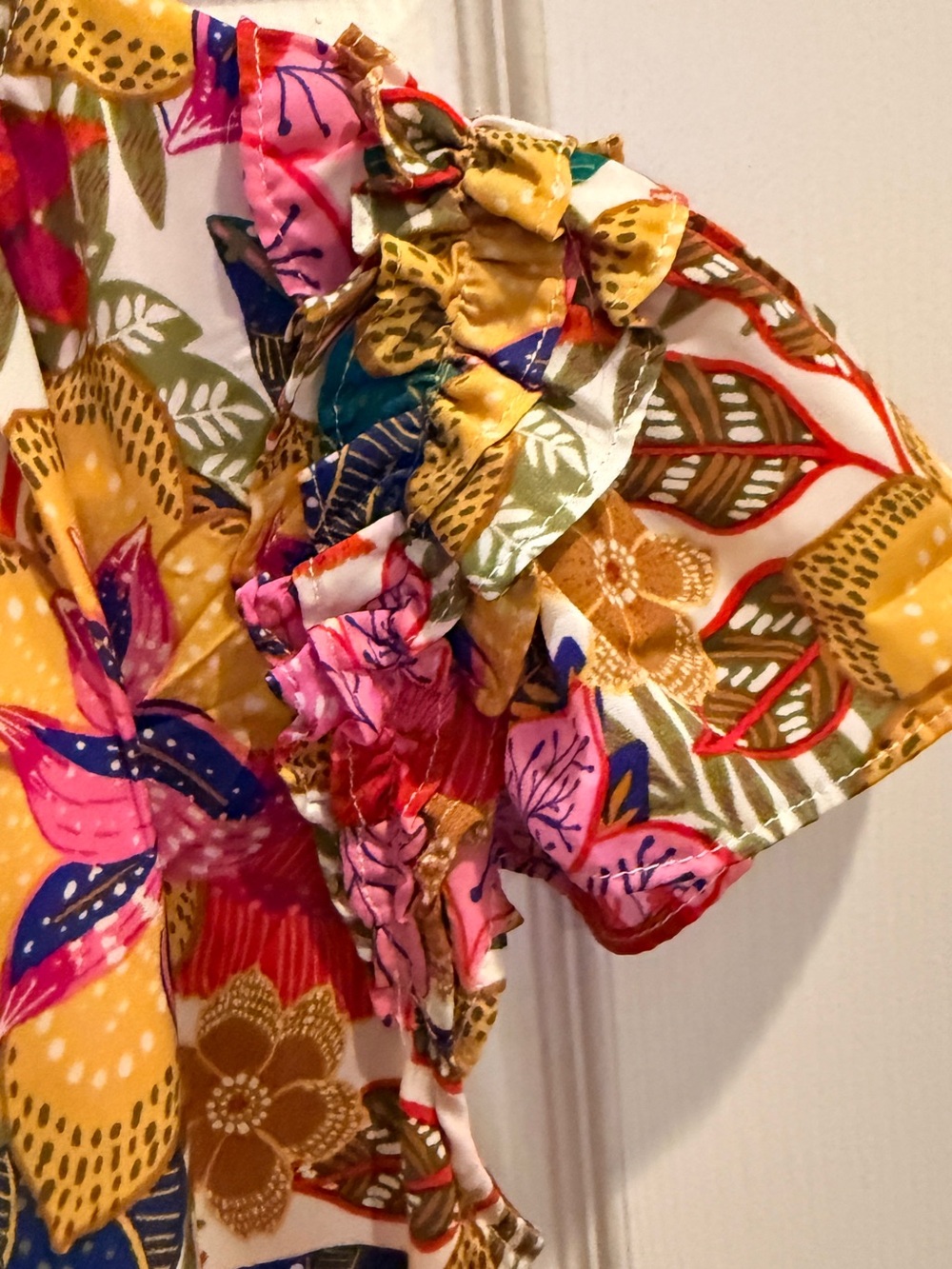 Rose & Olive Multicolor Floral Tie-Neck Blouse - Picture 3 of 5